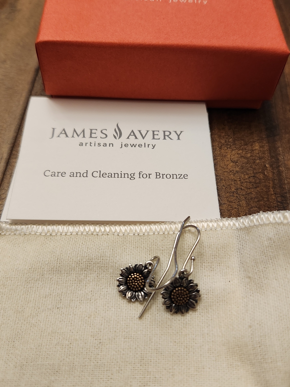 James Avery Silver Sunflower Dangle Earrings with Bronze Centers